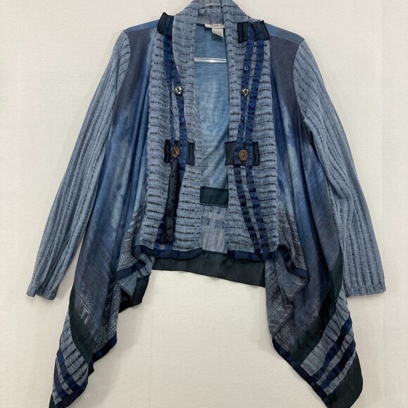 Vintage Anis. A sz Small Navy Artsy Boho Open Draped Art to Wear Cardigan - Picture 1 of 9